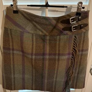 Ralph Lauren Olive and Purple Plaid Mini Skirt with Buckle Straps